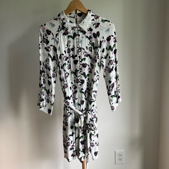 ANTHROPOLOGIE ELEVENSES FLORET ROMPER WHITE PURPLE 3/4 SLEEVE SIZE S - Picture 4 of 13